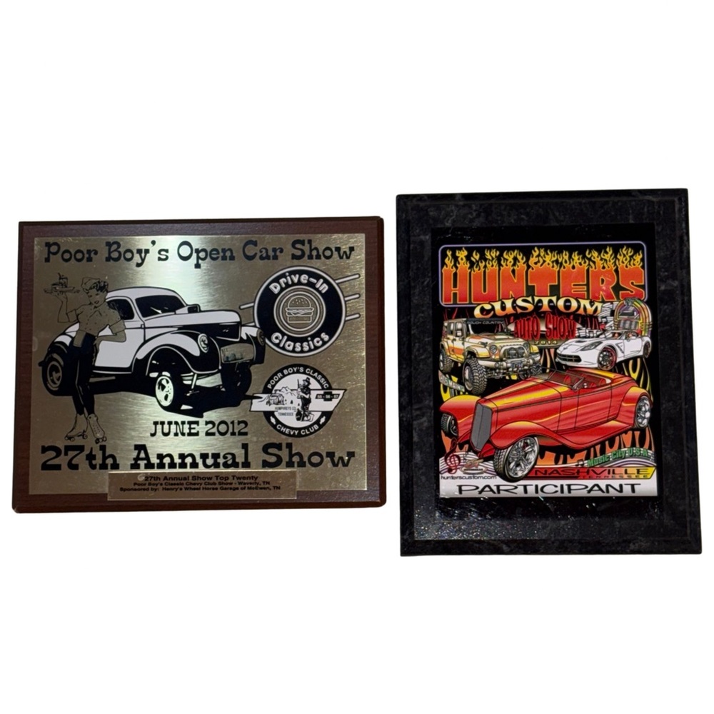 Lot Of 2 Vtg Car Show Plaques Poor Boy’s Open Car & Hunters Custom Nashville